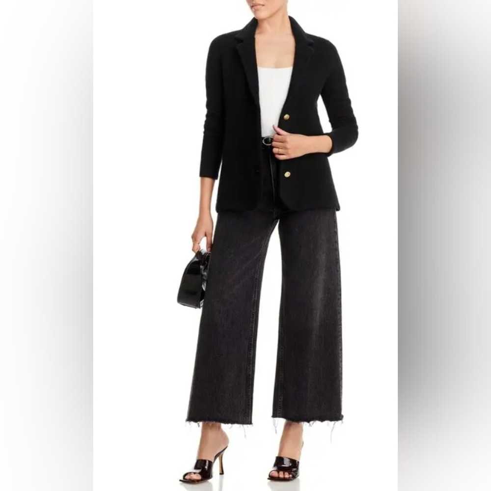 C by Bloomingdale 100% Cashmere Notch Lapek Black Blazer Gold Buttons Size/ M